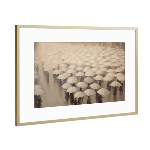 Poster mit Rahmen Gold "Regenschirm-Parade" artboxONE - Abstrakt,Menschen,Geometrie