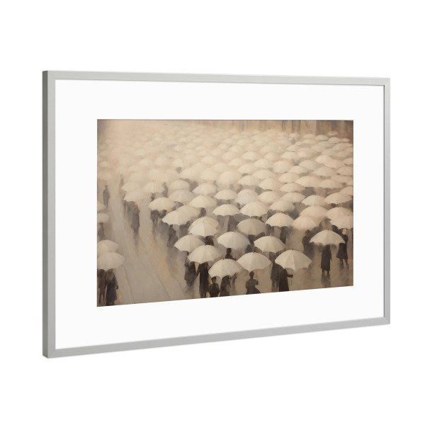 Poster mit Rahmen Silber "Regenschirm-Parade" artboxONE - Abstrakt,Menschen,Geometrie