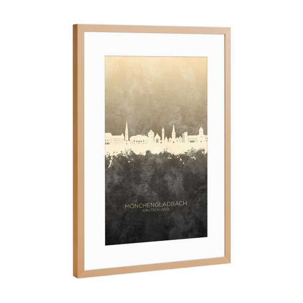 Poster mit Rahmen Kupfer "Mönchengladbach Skyline Taupe" artboxONE - Städte