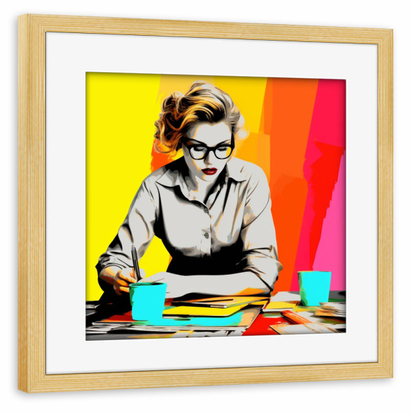 Poster mit Rahmen kiefer "HAUSAUFGABEN" artboxONE - Menschen,Liebe,Für Mama - Hausaufgaben,Frau,Popart,Gesicht,Porträt,Mode