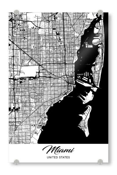 Acrylglasbild "Miami City Map" artboxONE - Schwarzweiß,Städte / Weitere