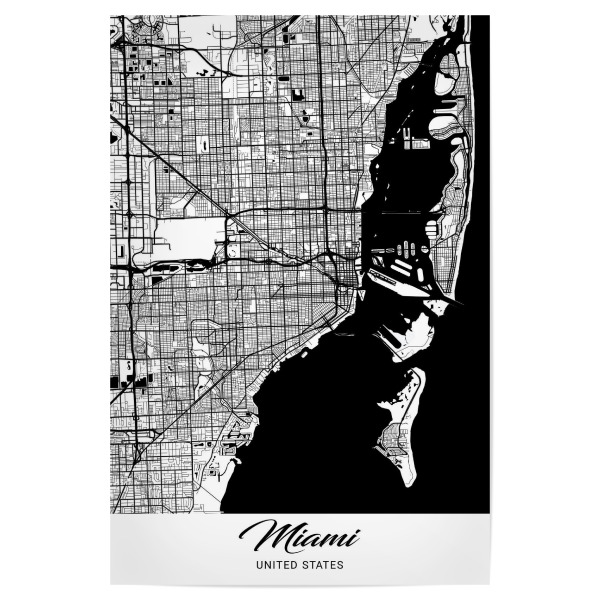 Poster 30x20 cm "Miami City Map" artboxONE - Schwarzweiß,Städte / Weitere