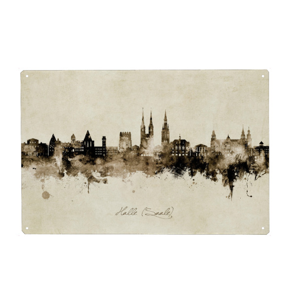 Metall Poster "Halle (Saale) Skyline Sepia" artboxONE - Städte - Halle (saale),Deutschland,Deutschland,Skyline,Stadtbild,Stadtbild,Aquarell,Malerei