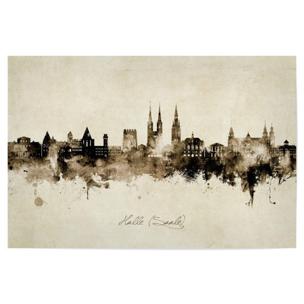 Poster 30x20 cm "Halle (Saale) Skyline Sepia" artboxONE - Städte - Halle (saale),Deutschland,Deutschland,Skyline,Stadtbild,Stadtbild,Aquarell,Malerei