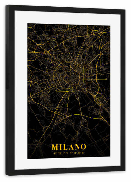 Poster mit Rahmen schwarz "Mailand als Stadtplan" artboxONE - Städte / Mailand,Kartografie
