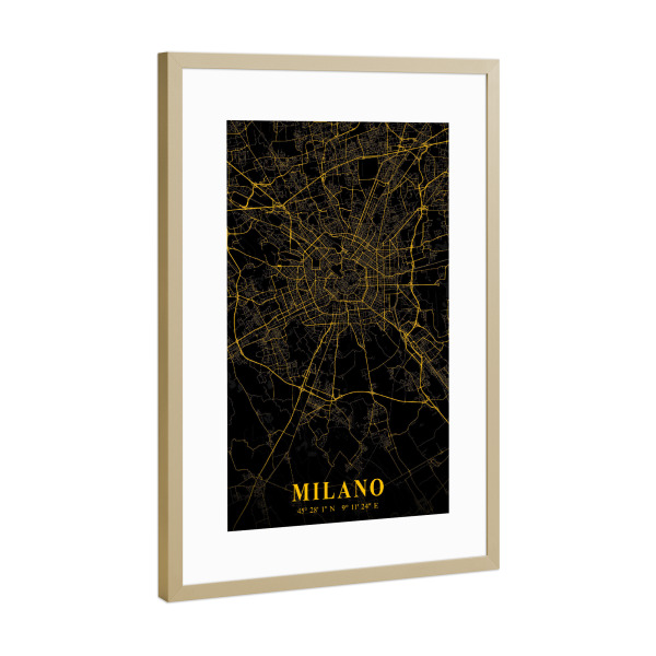 Poster mit Rahmen Gold "Mailand als Stadtplan" artboxONE - Städte / Mailand,Kartografie