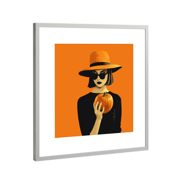 Poster mit Rahmen Silber "KÜRBIS-STIL" artboxONE - Menschen,Fashion,Für Mama,Halloween - Kürbis,Kürbisse,Orange,Schwarz,Frau
