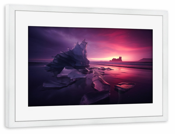 Poster mit Rahmen weiß "Eisblock bei Sonnenuntergang" artboxONE - Natur,Reise / Strand und Meer