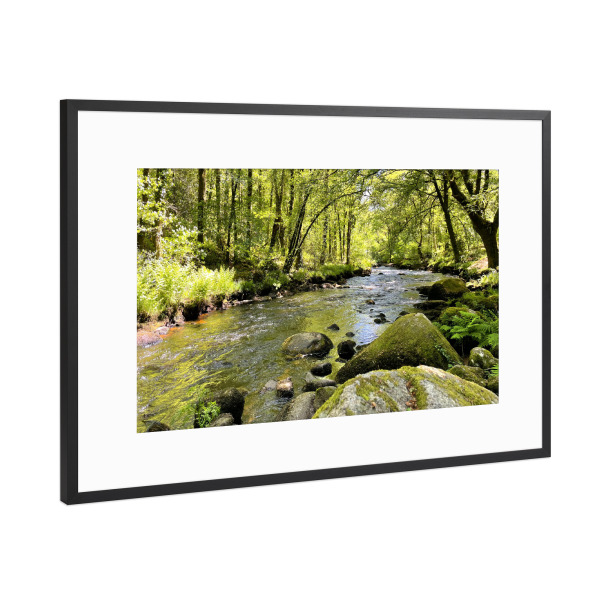 Poster mit Rahmen Schwarz (Metallic) "Wildbach im Sommerwald" artboxONE - Natur,Reise