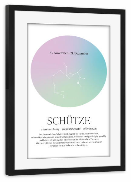 Poster mit Rahmen schwarz "Sternbild Sternzeichen Schütze" artboxONE - Für Kinder,Für Mama,Für Papa
