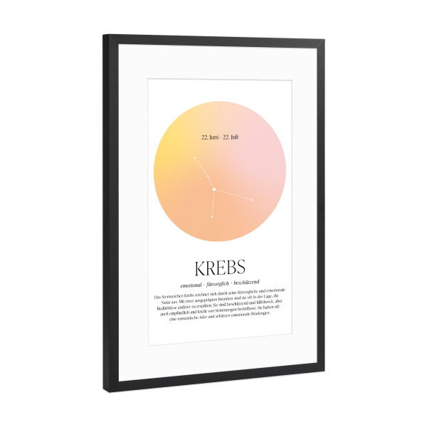 Poster mit Rahmen Schwarz (Metallic) "Sternzeichen - Krebs" artboxONE - Für Kinder,Für Mama,Für Papa