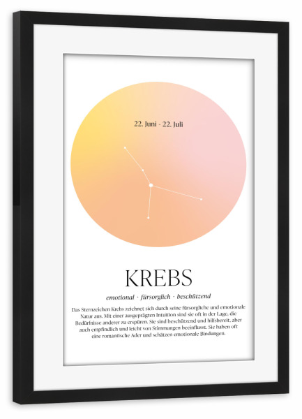 Poster mit Rahmen schwarz "Sternzeichen - Krebs" artboxONE - Für Kinder,Für Mama,Für Papa