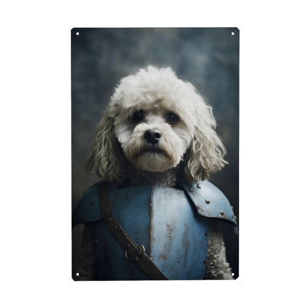 Metall Poster "Foto von Knight Poode" artboxONE - Tiere,Lustig - Rüstung,Burg,Niedlich,Ritter,Mittelalterlich,Fotografie,Porträt,Surreal