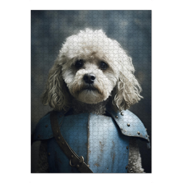 Puzzle Ravensburger "Foto von Knight Poode" artboxONE - Tiere,Lustig - Rüstung,Burg,Niedlich,Ritter,Mittelalterlich,Fotografie,Porträt,Surreal