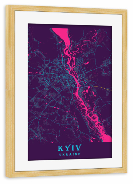 Poster mit Rahmen kiefer "Kiew Stadt Map" artboxONE - Städte / Weitere,Kartografie