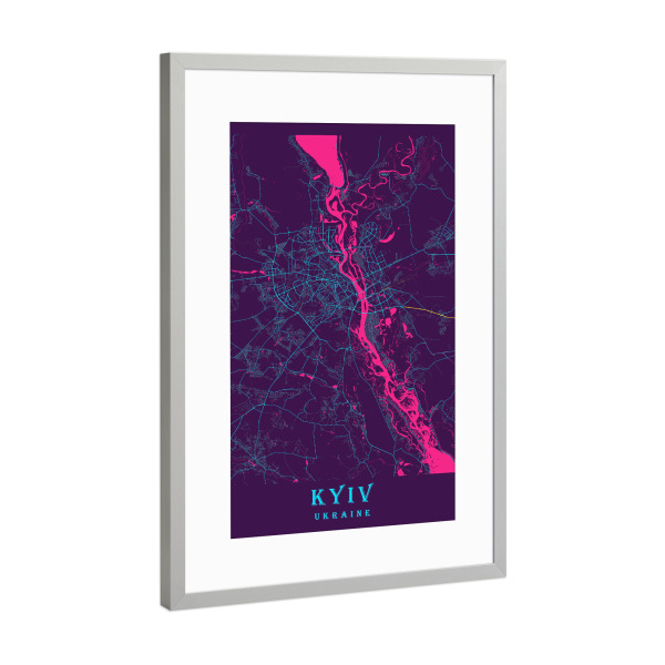 Poster mit Rahmen Silber "Kiew Stadt Map" artboxONE - Städte / Weitere,Kartografie
