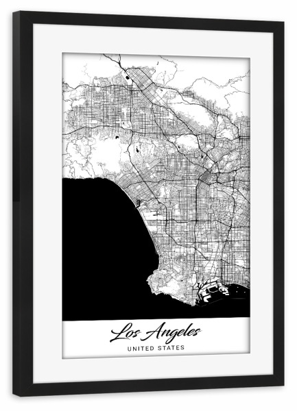 Poster mit Rahmen schwarz "Los Angeles City Map" artboxONE - Schwarzweiß,Städte / Los Angeles
