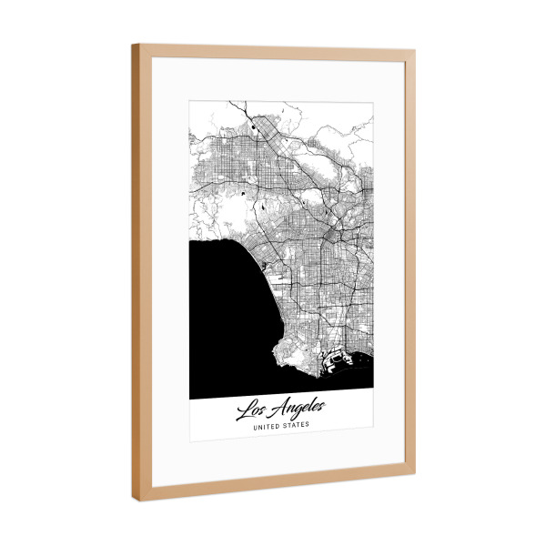 Poster mit Rahmen Kupfer "Los Angeles City Map" artboxONE - Schwarzweiß,Städte / Los Angeles
