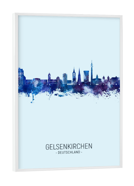 Poster mit weißem Rahmen "Gelsenkirchener Skyline dunkelblau" artboxONE - Städte