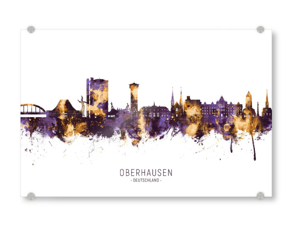 Acrylglasbild "Oberhausen Skyline PurpleGold" artboxONE - Städte - Oberhausen,Deutschland,Deutschland,Skyline,Stadtbild,Stadtbild,Aquarell,Malerei
