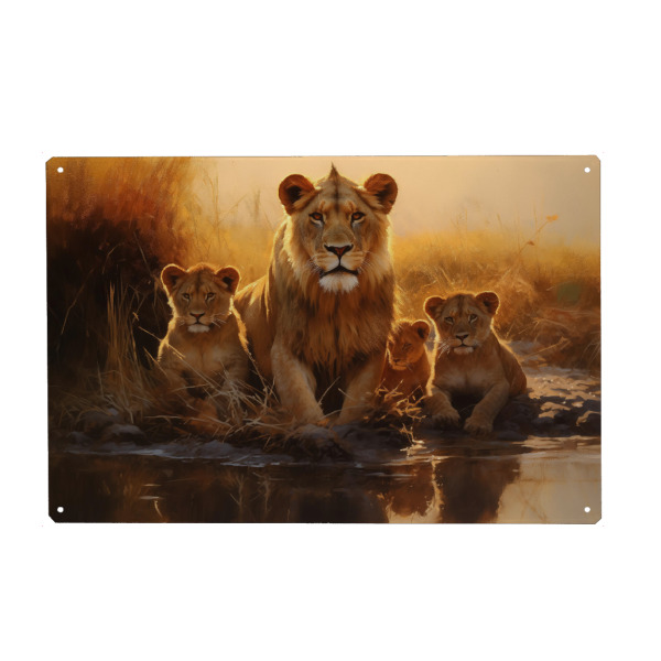Metall Poster "Löwenmutter mit Jungen" artboxONE - Natur,Tiere