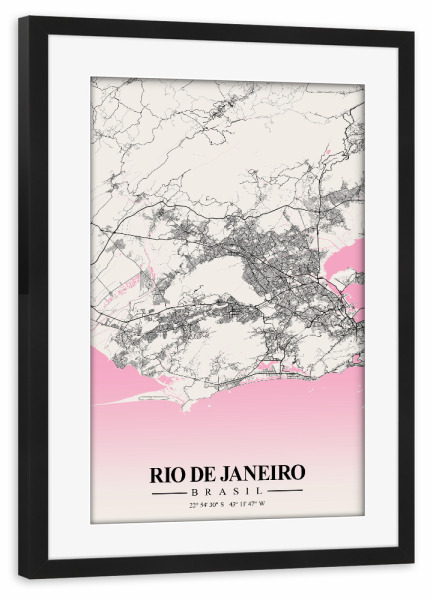 Poster mit Rahmen schwarz "City Rio de Janeiro Brasil" artboxONE - Städte / Rio de Janeiro,Kartografie