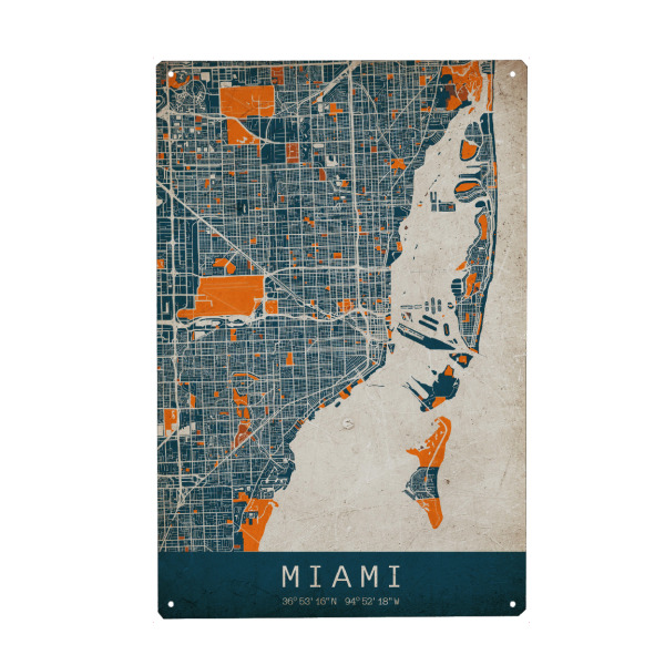 Metall Poster "Miami Vintage Map" artboxONE - Städte / Weitere,Kartografie