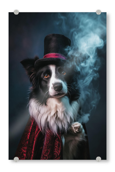 Acrylglasbild "Zauberhund" artboxONE - Tiere,Lustig - Anthropomorphismus,Zirkus,Kostüm,Niedlich,Zylinder,Hund,Lustig,Magie,Zauberer