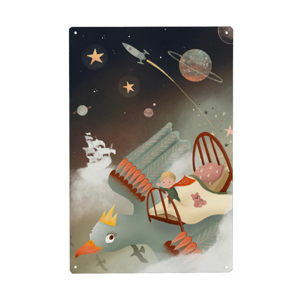 Holzbild "Dreamland" artboxONE - Für Kinder,Fiktion,Galaxy,Lustig - Träumen,Kinder,Kinder
