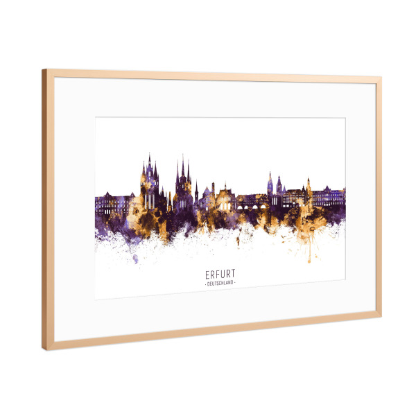 Poster mit Rahmen Kupfer "Erfurt Skyline PurpleGold" artboxONE - Städte - Erfurt,Deutschland,Deutschland,Skyline,Stadtbild,Stadtbild,Aquarell,Malerei