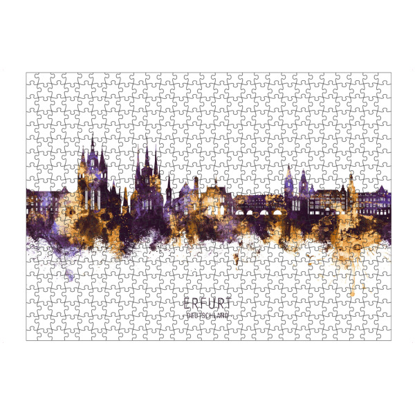 Puzzle Ravensburger "Erfurt Skyline PurpleGold" artboxONE - Städte - Erfurt,Deutschland,Deutschland,Skyline,Stadtbild,Stadtbild,Aquarell,Malerei