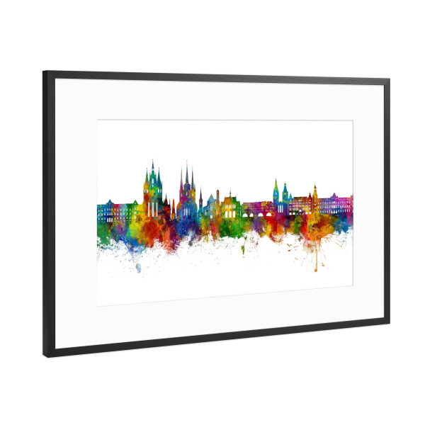 Poster mit Rahmen Schwarz (Metallic) "Erfurt Deutschland Skyline" artboxONE - Städte