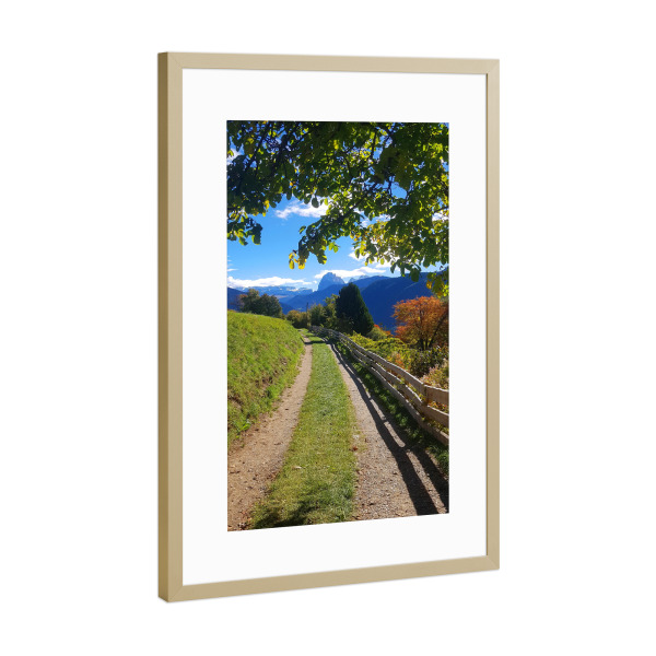 Poster mit Rahmen Gold "Wanderweg in Süd Tirol" artboxONE - Natur,Reise / Länder,Buchstaben / W