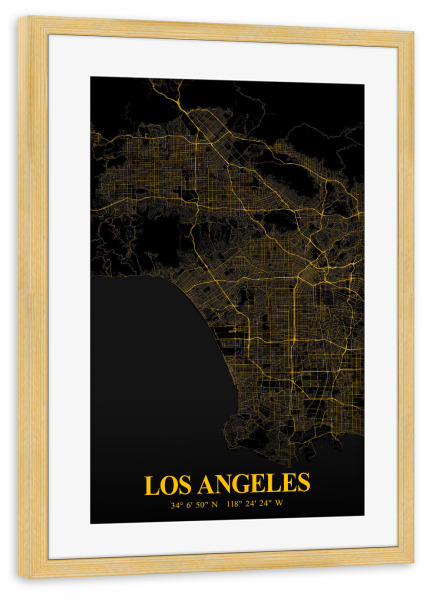 Poster mit Rahmen kiefer "CityMap von Los Angeles" artboxONE - Städte / Los Angeles,Kartografie