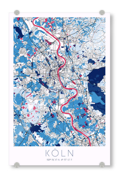 Acrylglasbild "Map der Stadt Köln" artboxONE - Städte / Köln,Kartografie