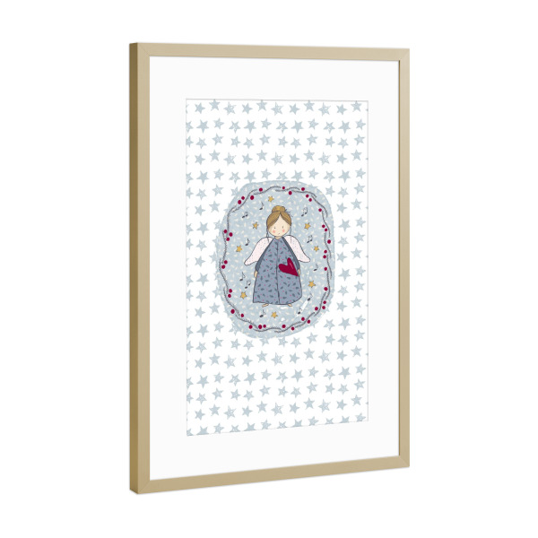 Poster mit Rahmen Gold "Engel mit Herz" artboxONE - Weihnachten - Weihnachten,Adventskalender,Engel,Kind,Herz,Flügel