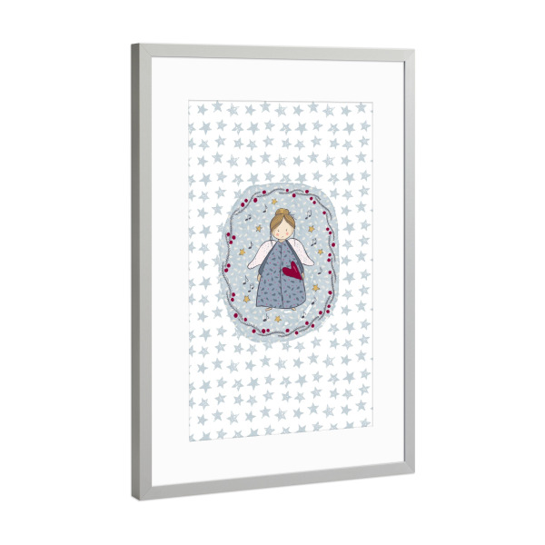 Poster mit Rahmen Silber "Engel mit Herz" artboxONE - Weihnachten - Weihnachten,Adventskalender,Engel,Kind,Herz,Flügel