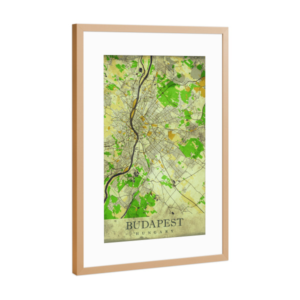 Poster mit Rahmen Kupfer "Budapest Vintage City Map" artboxONE - Städte / Budapest,Kartografie