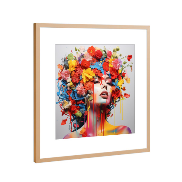 Poster mit Rahmen Kupfer "BLUMENFRAU POPART" artboxONE - Natur,Reise,Floral,Fashion - Blumen,Farben,Kunst,Gesicht,Geschenk,Frau