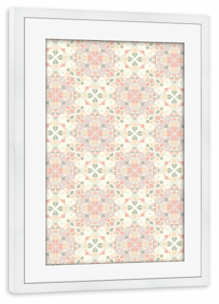 Poster mit Rahmen weiß "Buntglasfliesen" artboxONE - Abstrakt,Geometrie - Fliesen,Wandfliesen,Buntglas,Glas,Jugendstil,Art deco,Küchenfliesen,Tapeten