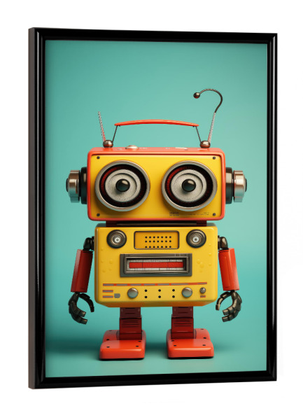 Poster mit schwarzem Rahmen "Lustiger Spielzeugroboter - Grün" artboxONE - Lustig