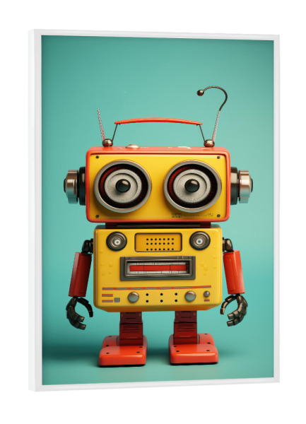 Poster mit weißem Rahmen "Lustiger Spielzeugroboter - Grün" artboxONE - Lustig