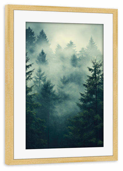 Poster mit Rahmen kiefer "Der Wald im Nebel" artboxONE - Natur