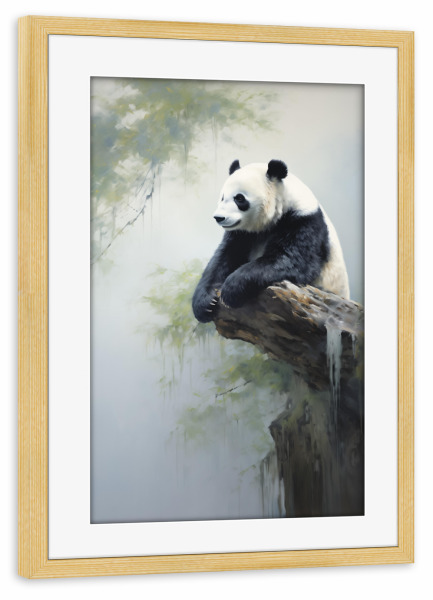 Poster mit Rahmen kiefer "Pandabär-Gemälde" artboxONE - Natur - Tier,Kunst,Bambus,Bär,Leinwand,Impressionistisch,Natur,öl,Gemälde,Panda,Tierwelt