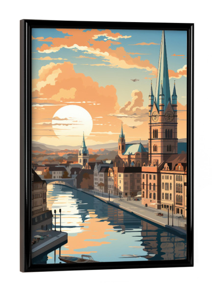 Poster mit schwarzem Rahmen "Stadt Zürich Illustration" artboxONE - Städte / Zürich,Kartografie