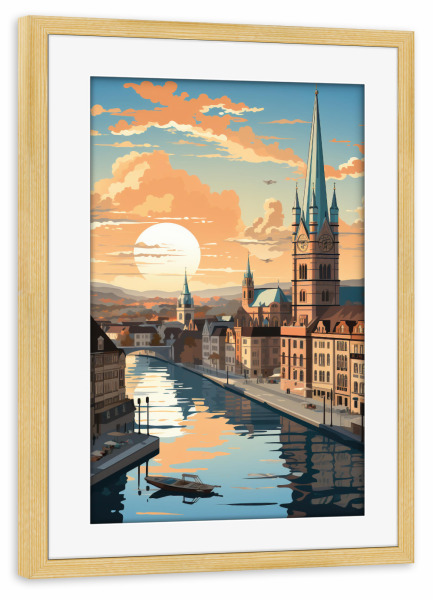 Poster mit Rahmen kiefer "Stadt Zürich Illustration" artboxONE - Städte / Zürich,Kartografie