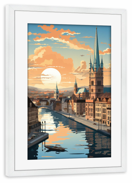 Poster mit Rahmen weiß "Stadt Zürich Illustration" artboxONE - Städte / Zürich,Kartografie