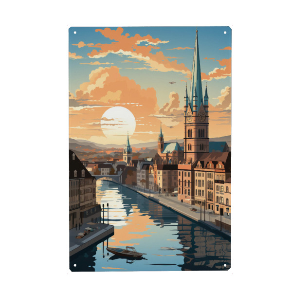 Holzbild "Stadt Zürich Illustration" artboxONE - Städte / Zürich,Kartografie