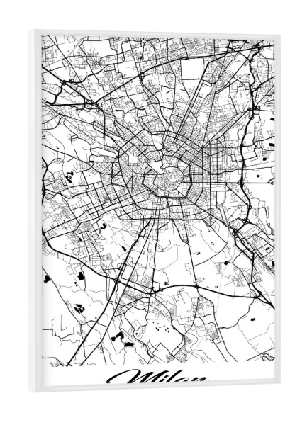 Poster mit weißem Rahmen "Mailand City Map" artboxONE - Schwarzweiß,Städte / Mailand,Kartografie