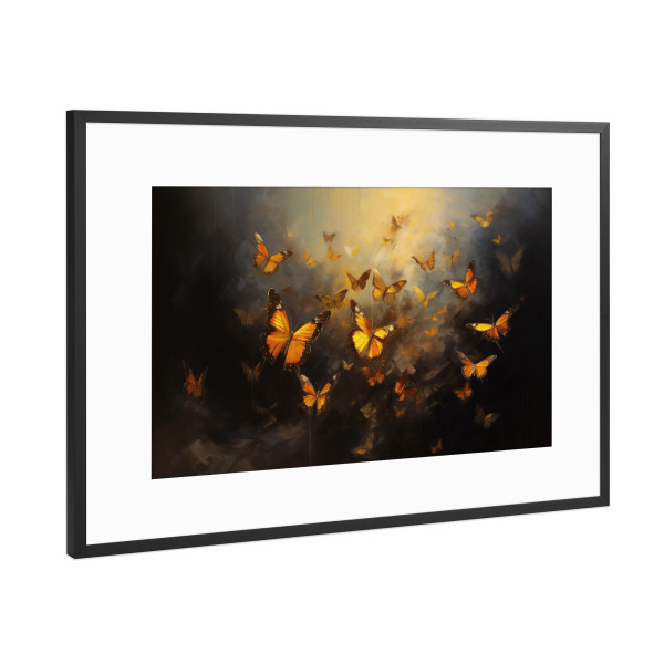 Poster mit Rahmen Schwarz (Metallic) "Schwarm Schmetterlinge" artboxONE - Natur,Tiere